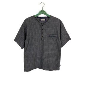 Topyvalu Gray Henley Short Sleeve Shirt Cotton Relaxed Fit L Japan Style